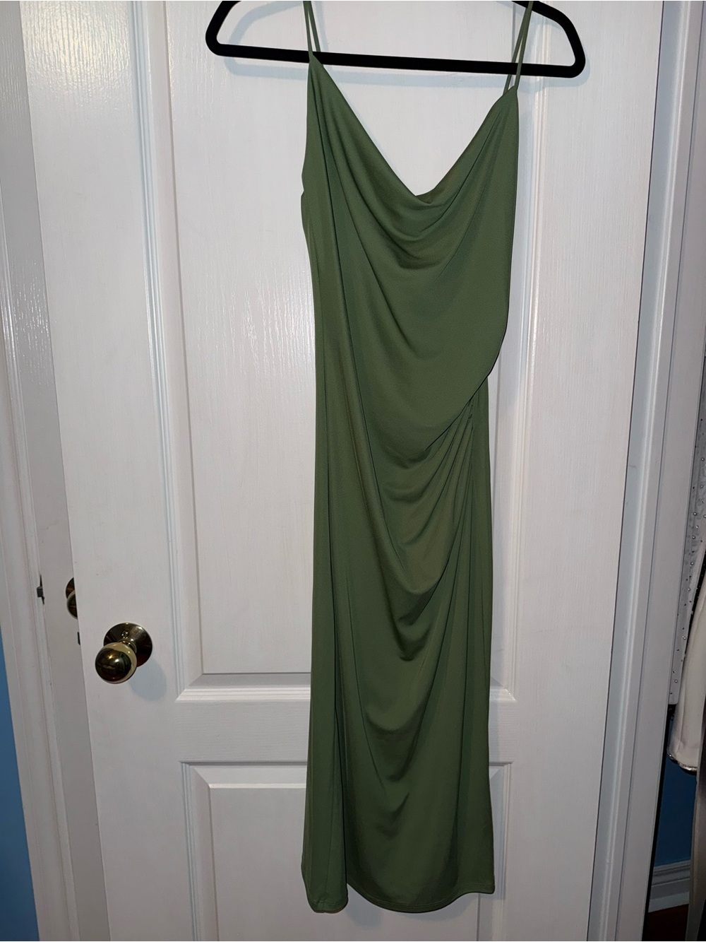 H&M Olive Green Draped Midi Slip Dress